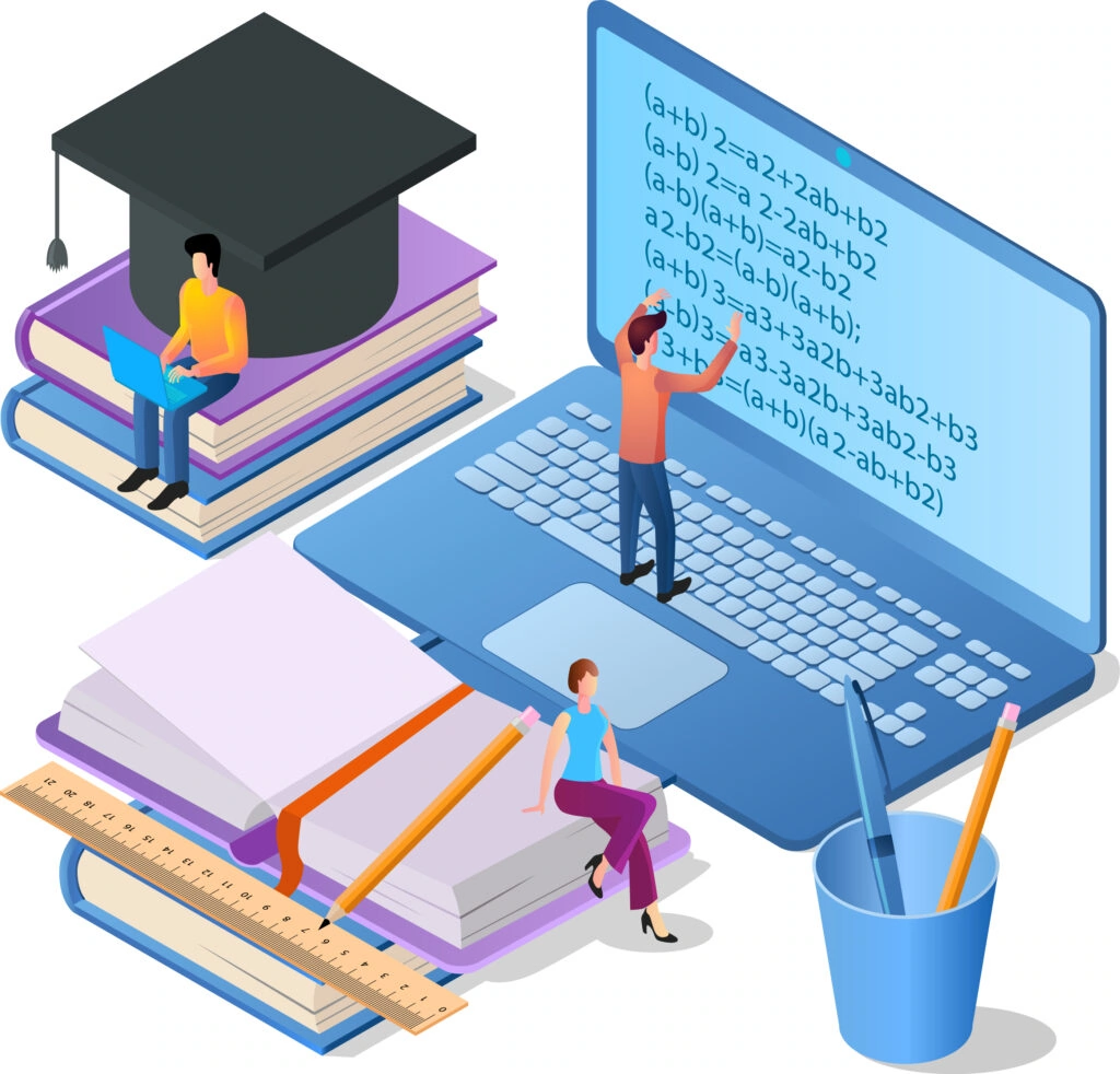 Graphic demonstrating student working mathematics solutions using Online learning