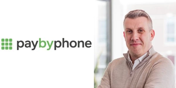 PayByPhone logo and new leader's headshot