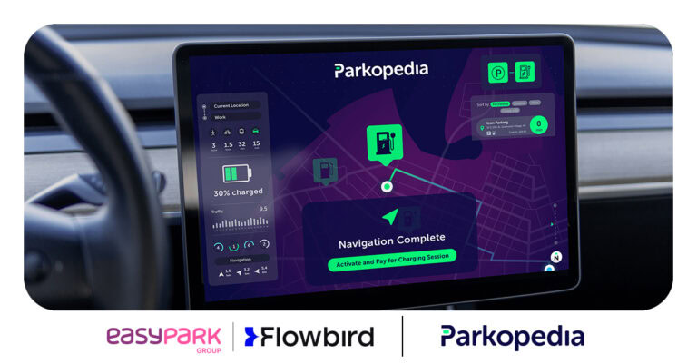 EasyPark acquires Parkopedia, both logos and car dashboard